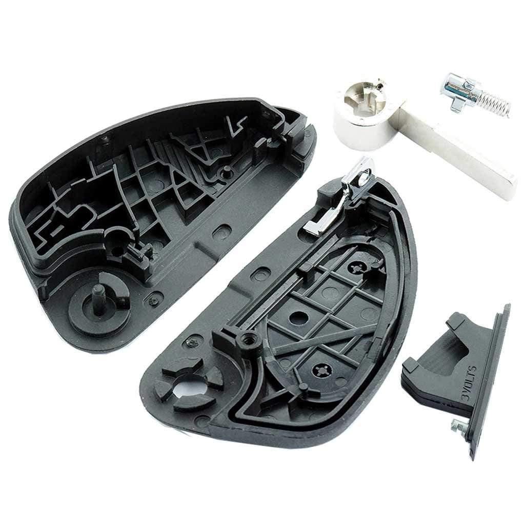 Fekete színű, 2 gombos Alfa Romeo bicskakulcs, kulcsház belseje.