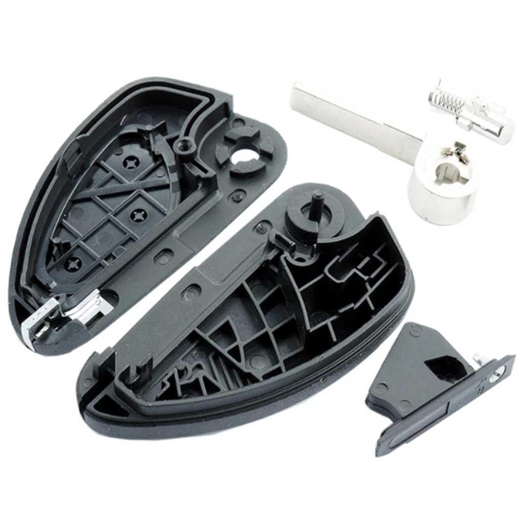 Fekete színű, 3 gombos Alfa Romeo bicskakulcs, kulcsház belseje.