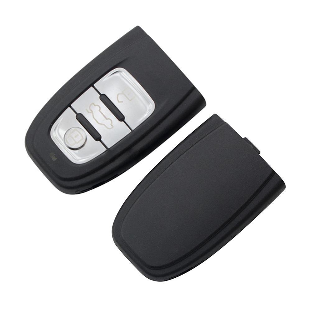 Fekete színű, 3 gombos Audi bicskakulcs, kulcsház eleje és hátulja.