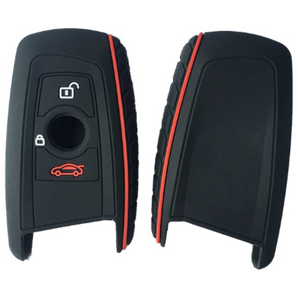 BMW 3 gombos kulcs szilikontok fekete színben, piros díszcsíkkal