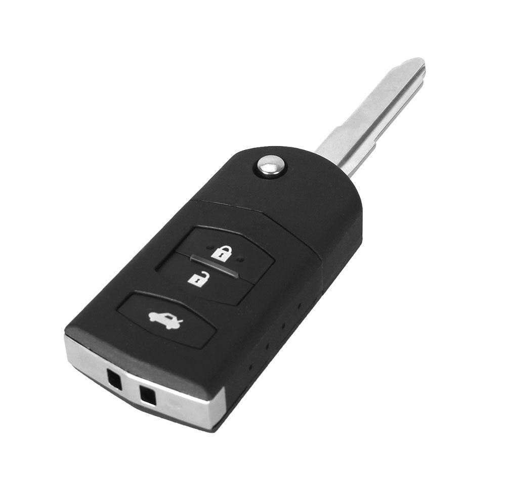 Fekete színű, 3 gombos Mazda bicskakulcs, kulcsház.