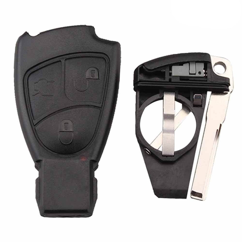 Fekete színű, 3 gombos Mercedes kulcsház, kulcs.