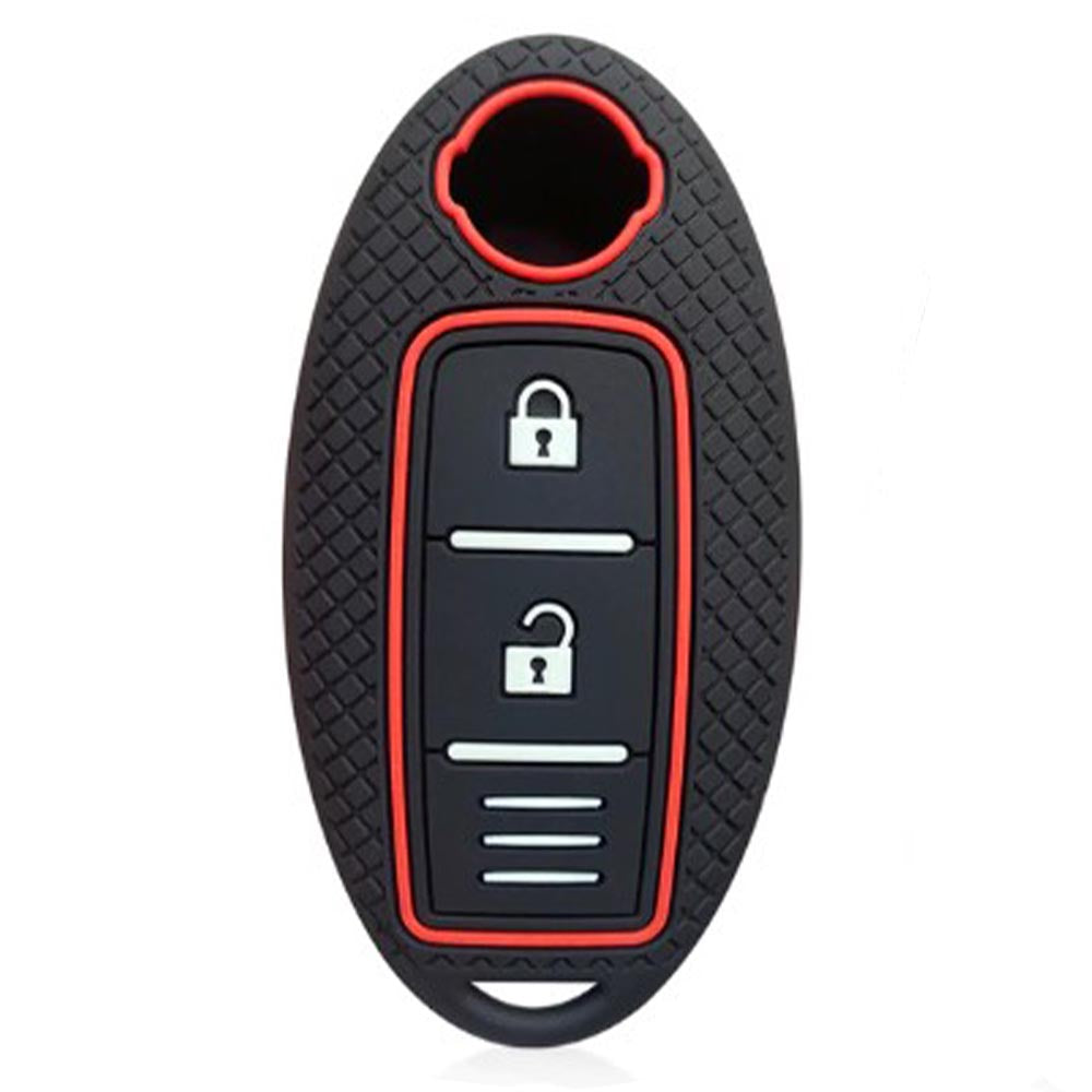 Nissan kulcs szilikon tok 3 gombos fekete-piros színben.