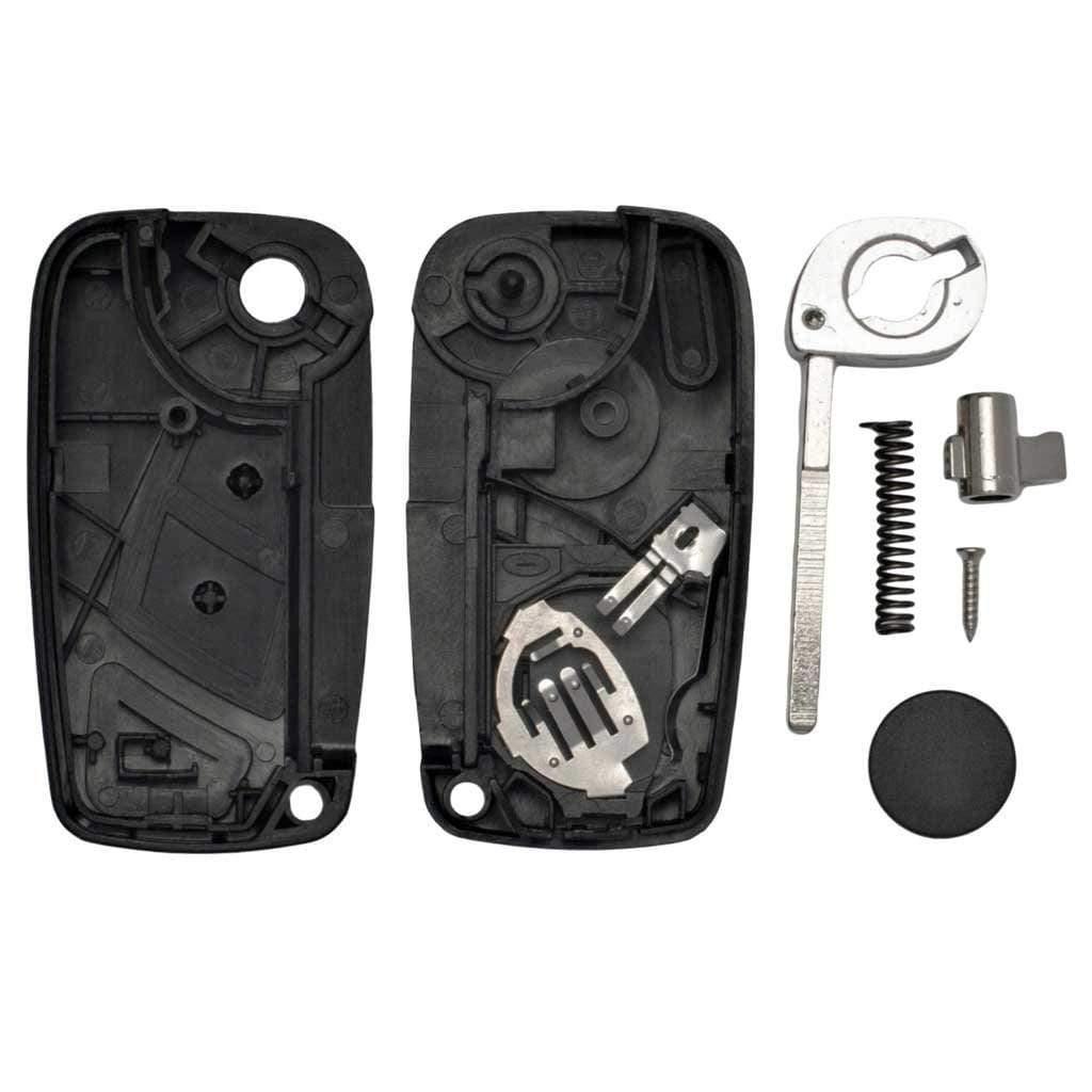 Fekete színű, 3 gombos Fiat kulcsház, bicskakulcs szétszedve.