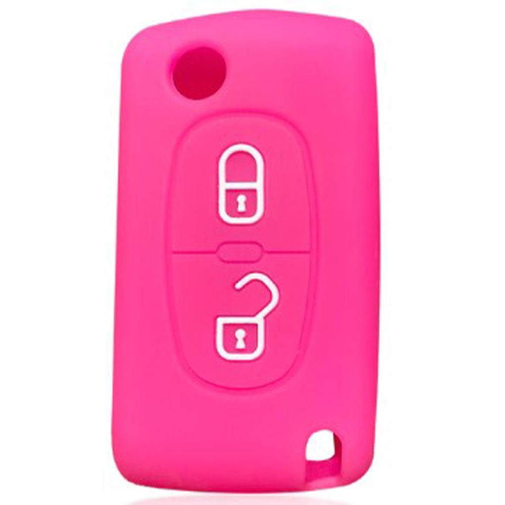 Peugeot 2 gombos szilikon tok, pink színben.