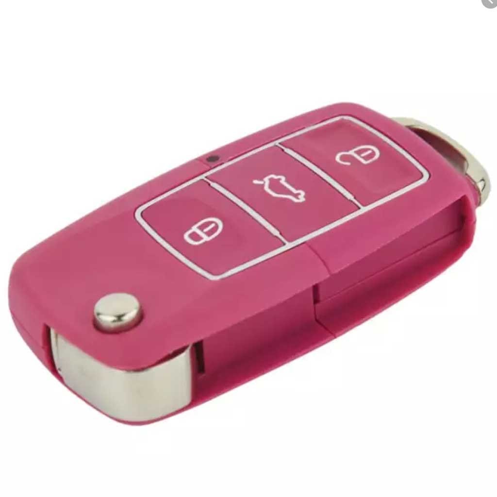 3 gombos, pink színű VW bicskakulcs, kulcsház.