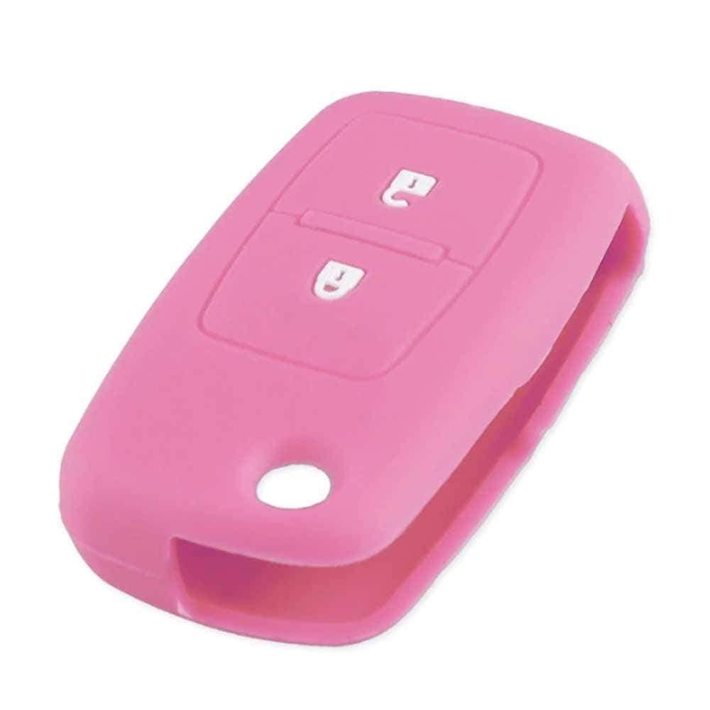 Pink színű, 2 gombos Skoda bicskakulcs szilikon tok.