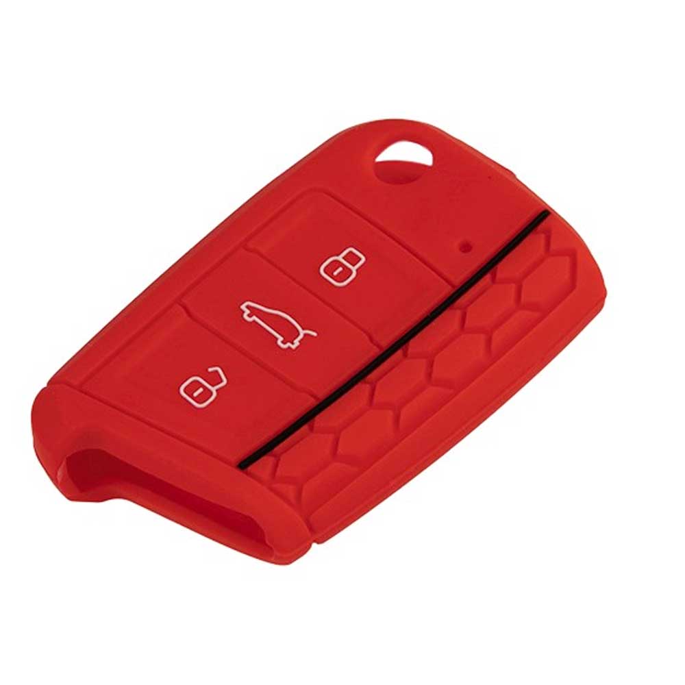 Skoda 3 gombos szilikon tok piros színben