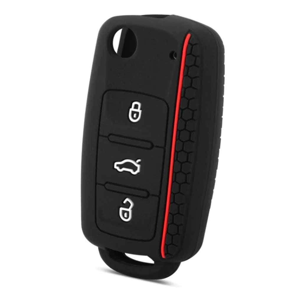 3 gombos VW bicskakulcs szilikon tok fehér és piros mintával.