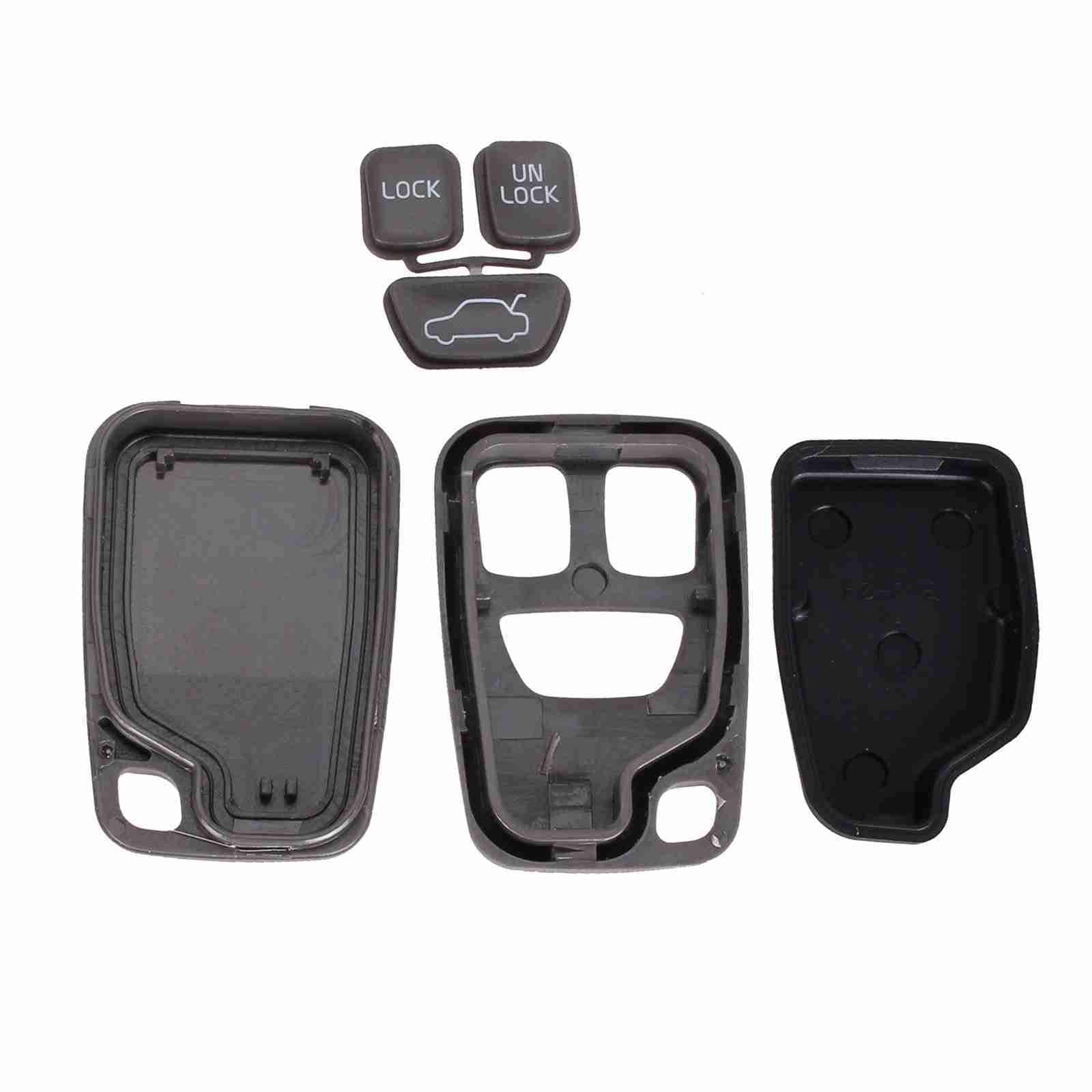 3 gombos Volvo távirányítós kulcsház, távirányító kulcs, gombok szétszedve.