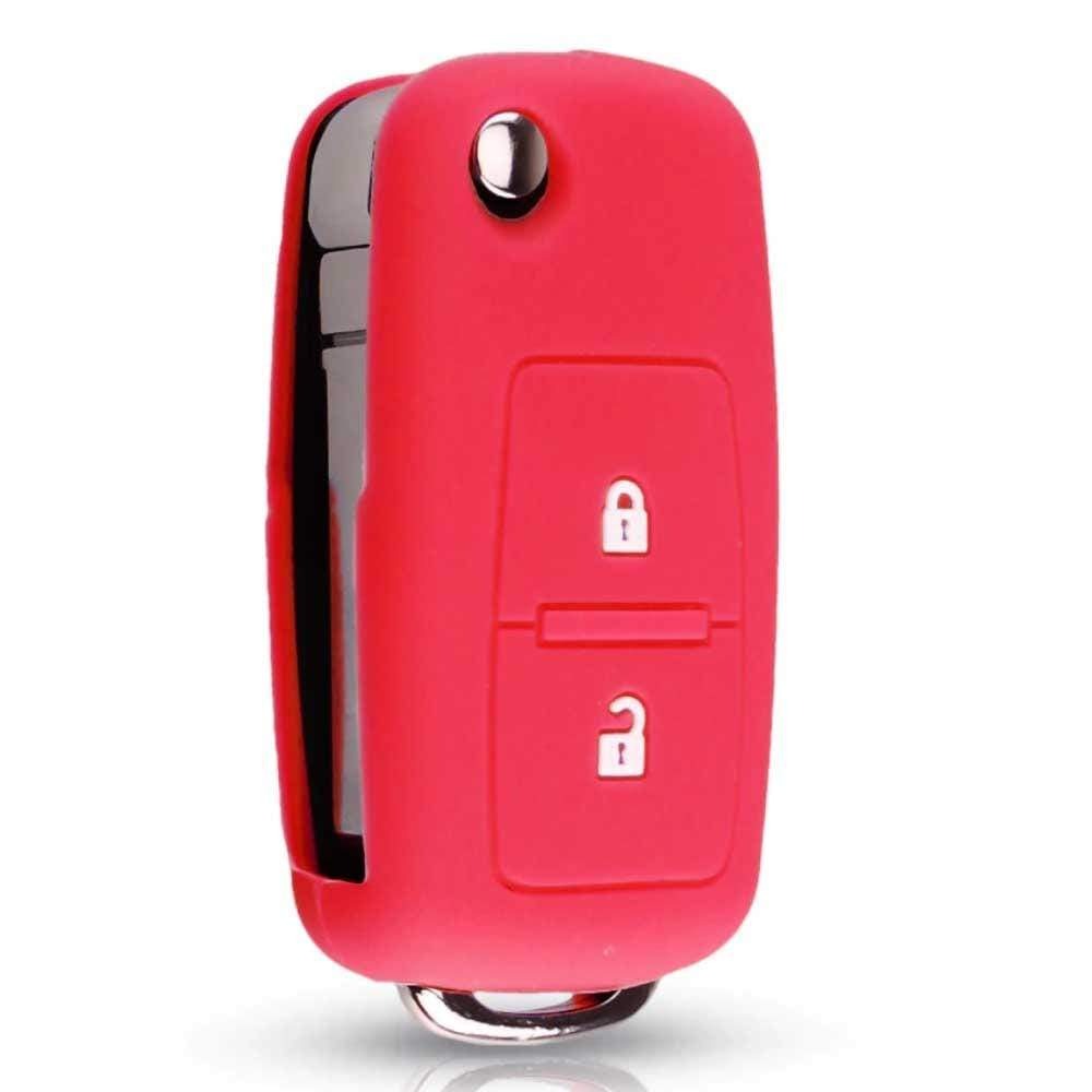 Piros színű, 2 gombos VW bicskakulcs szilikon tok.