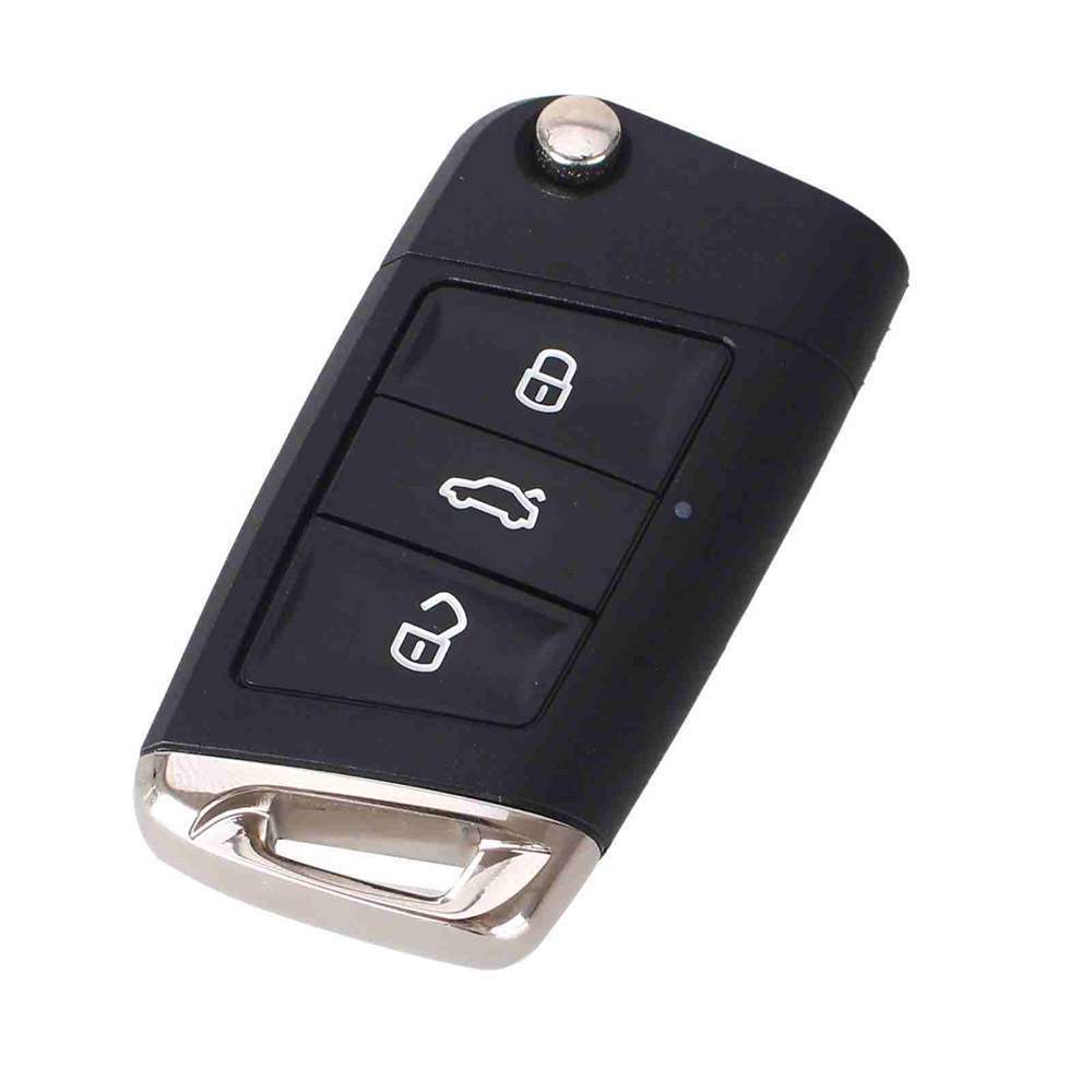 Fekete színű, 3 gombos VW bicskakulcs, kulcsház. Fehér mintával.